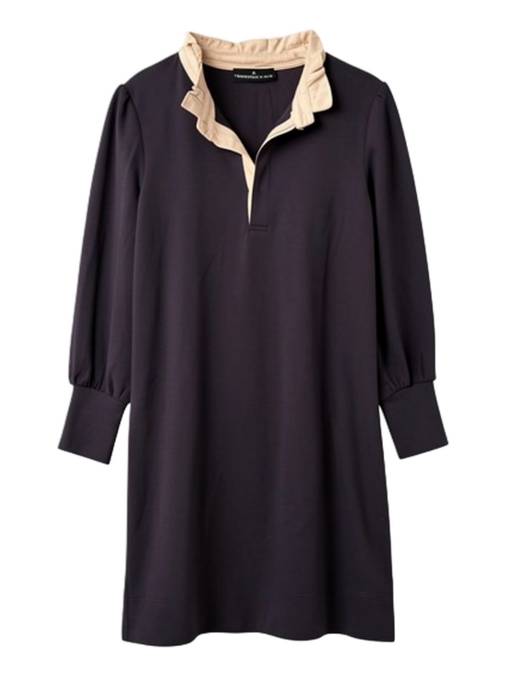 Pomander Place Charlotte Terry Shirt Dress Navy White Ruffle Collar Size M - Picture 4 of 9